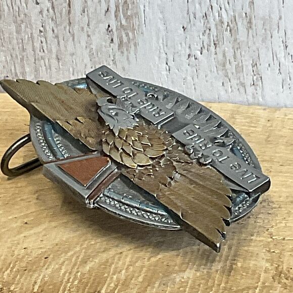 1996 Bergamot Biker Live to Ride Ride To Live Belt Buckle Mens Eagle Motorcycle - Picture 7 of 7